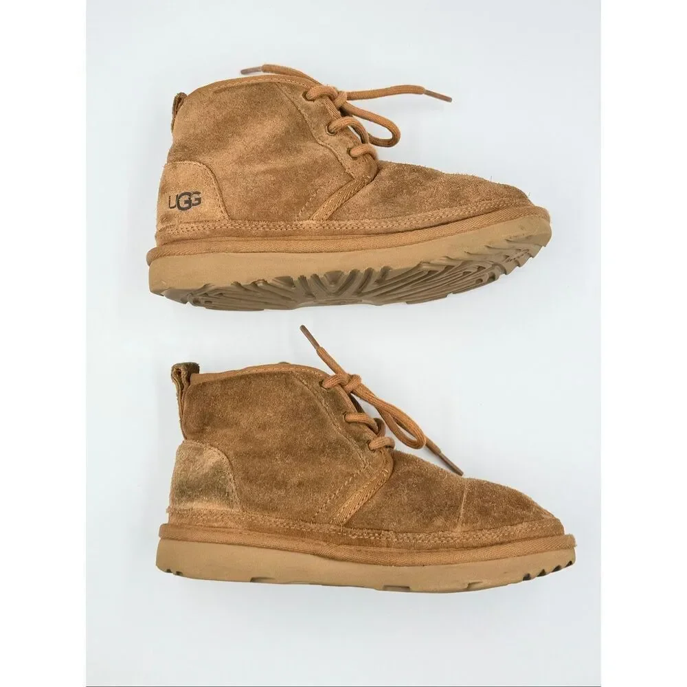 UGG Neumel II Boot Chestnut Brown Suede Lace Chukka Little Kid Size 1 Shoes EUC